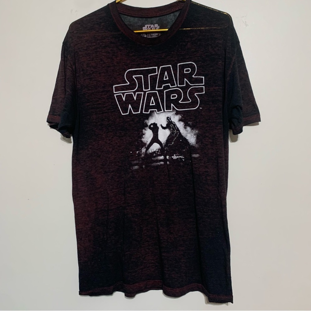 Star Wars Mens Large T-shirt Burnout Burgundy Black Vader
